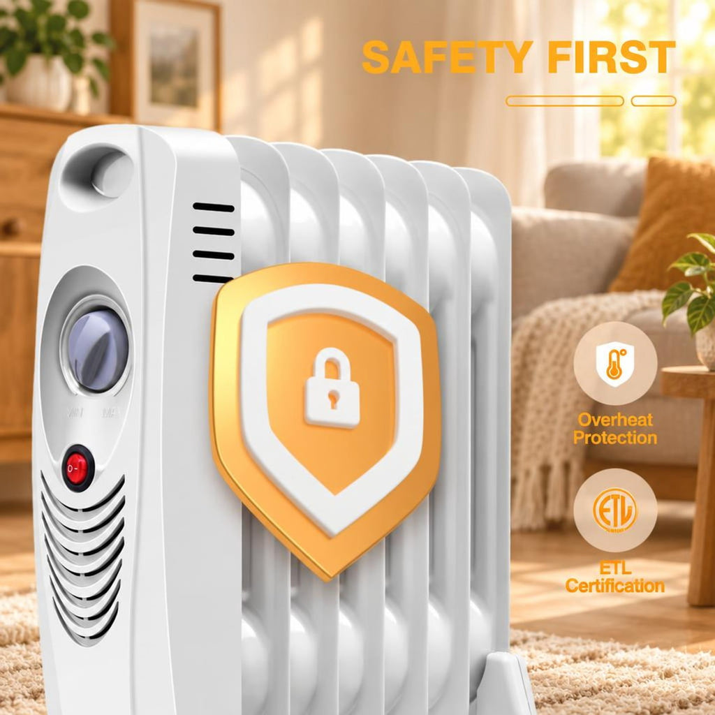 Airfind 700 W Portable Mini Electric Oil, 5.5 x 12 x 14 Footprint, White, Overall dimension 5.5 x 12 x 14