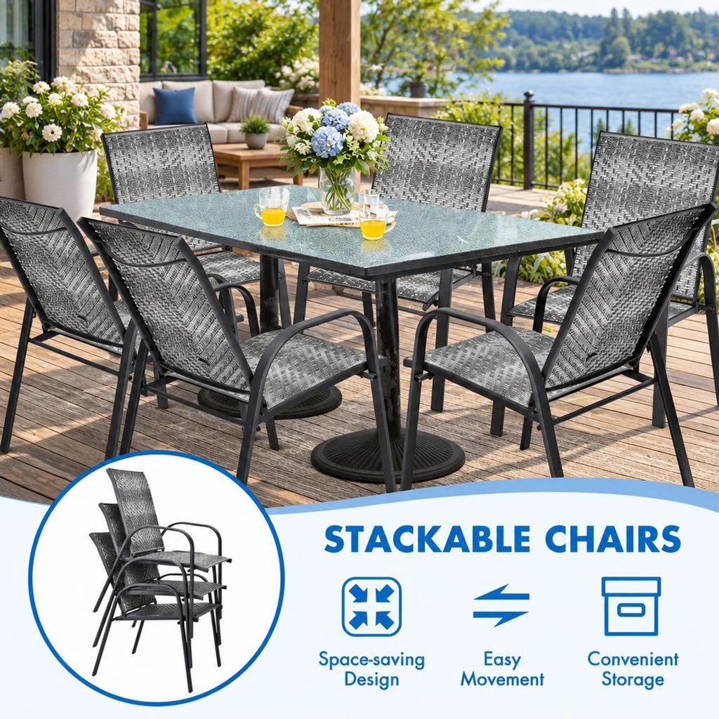 Airfind Set of 6 Outdoor PE Wicker Stackable Chairs with Sturdy Steel Frame, PE rattan steel Frame, Gray