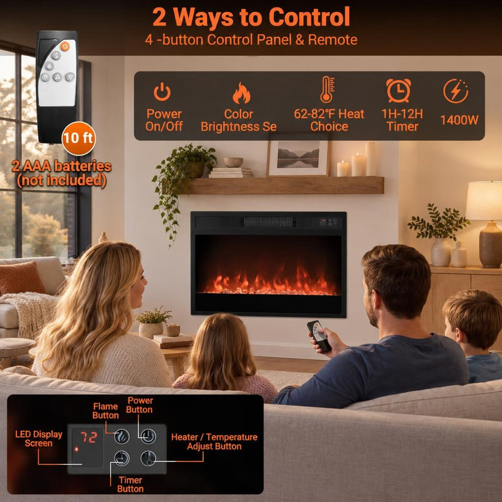 Airfind 5000 BTU 23-Inch Electric Fireplace Insert featuring Remote Control and Brightness, Metal Tempered Glass PP Frame, Black