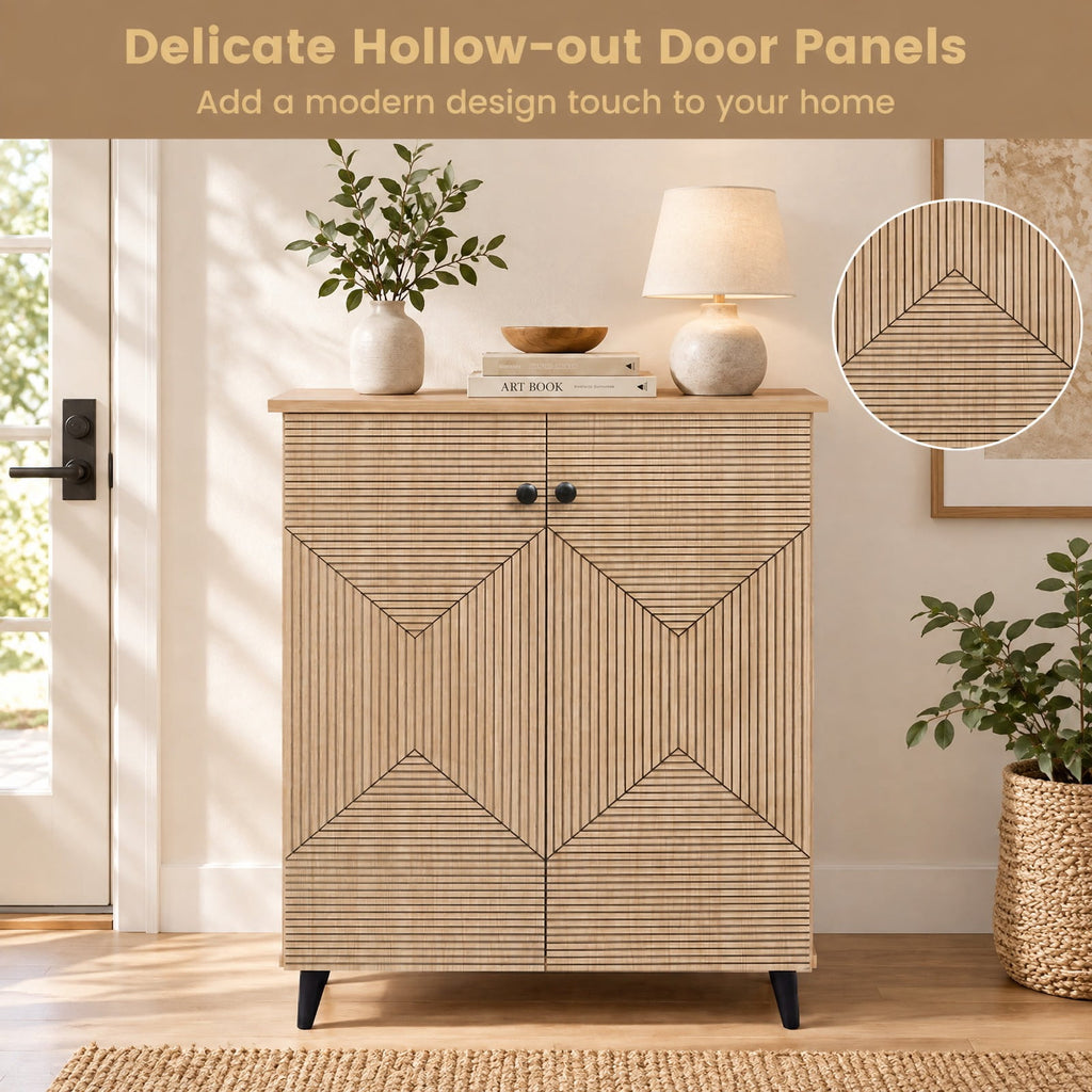 Airfind High‑quality 2‑Door Geometric Cabinet Freestanding Decorative Footwear Storage Unit with Carved Panels for Indoor Home Use, 66 lbs Capacity