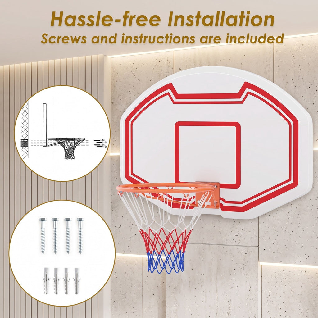 Airfind Large Wall Mounted Basketball Hoop with Shatter-proof PE Backboard, Metal Rim Anti-Tear Net for Kids and Adults Indoor Outdoor Play, White and Red