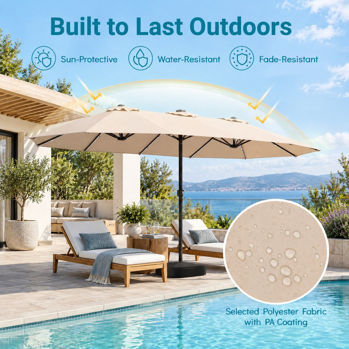 Airfind 15.5FT Extra-Large Patio Umbrella with Base 12 Reinforced Ribs, 180G Polyester Fabric Metal External Frame, Beige