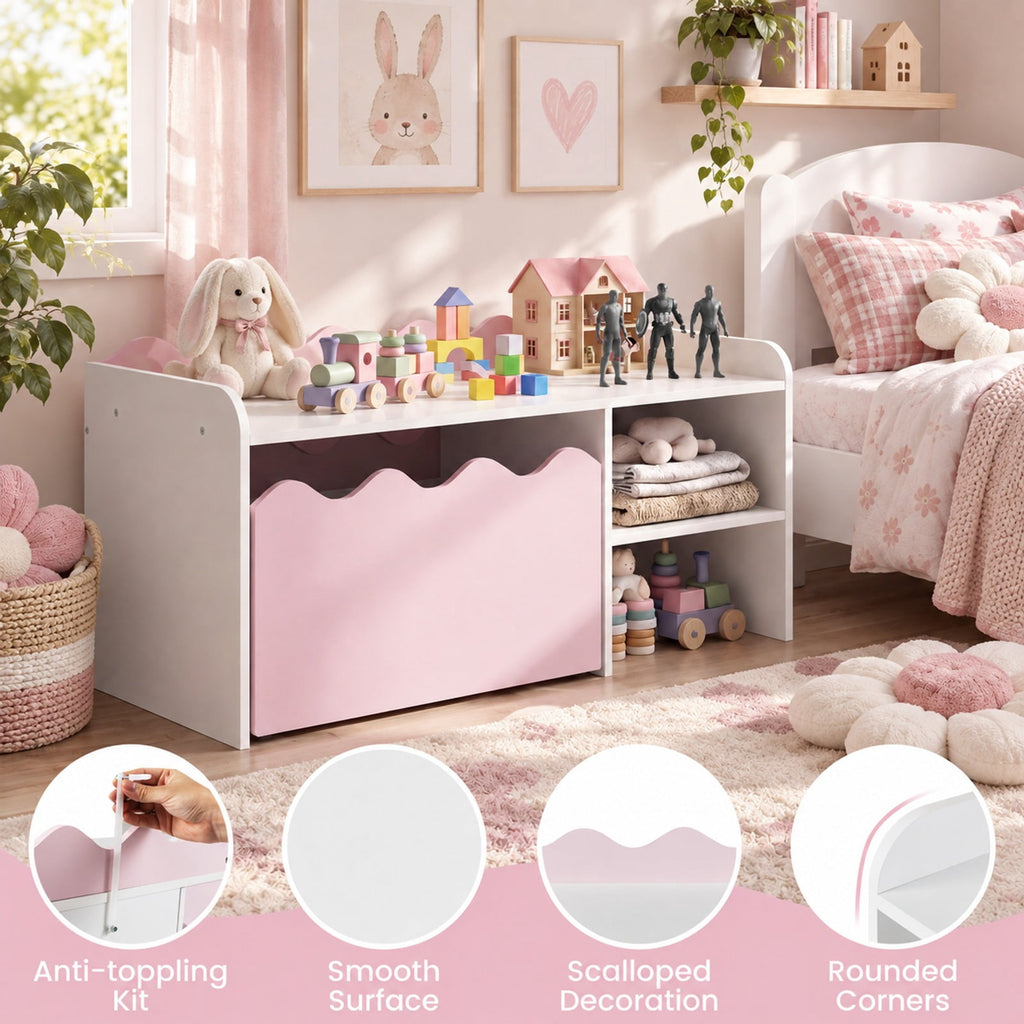 Airfind Scalloped Kids Bookshelf and Toy Storage Organizer for Playroom, 77 lbs Capacity, MDF Frame, for 3+ Years Old, 35 Inch x 16 Inch x 18 Inch Footprint