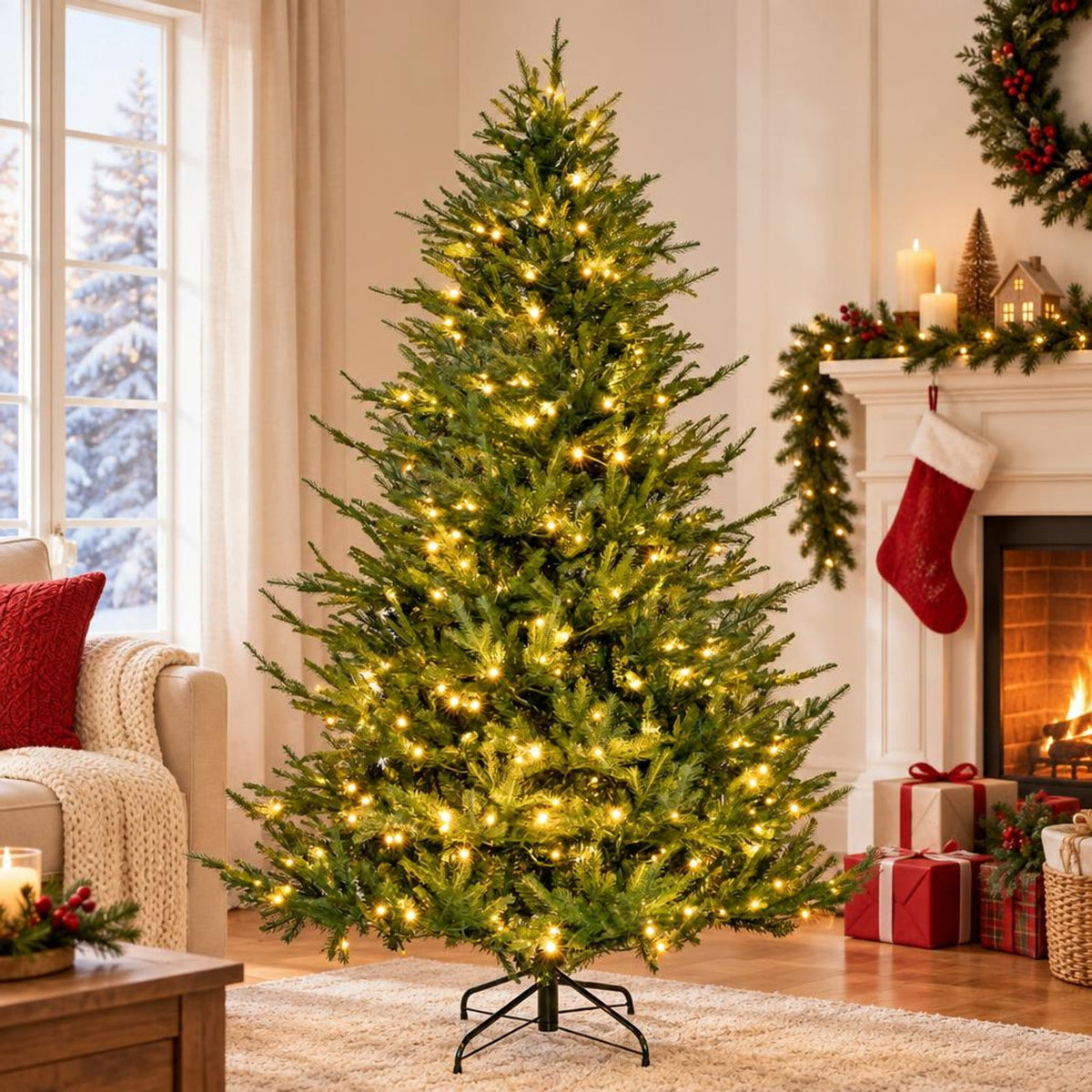 Airfind Pre-lit Christmas Tree with 280 Warm White LED Lights and 8 Lighting Modes-6ft, White, the 3-section design easy to install and store