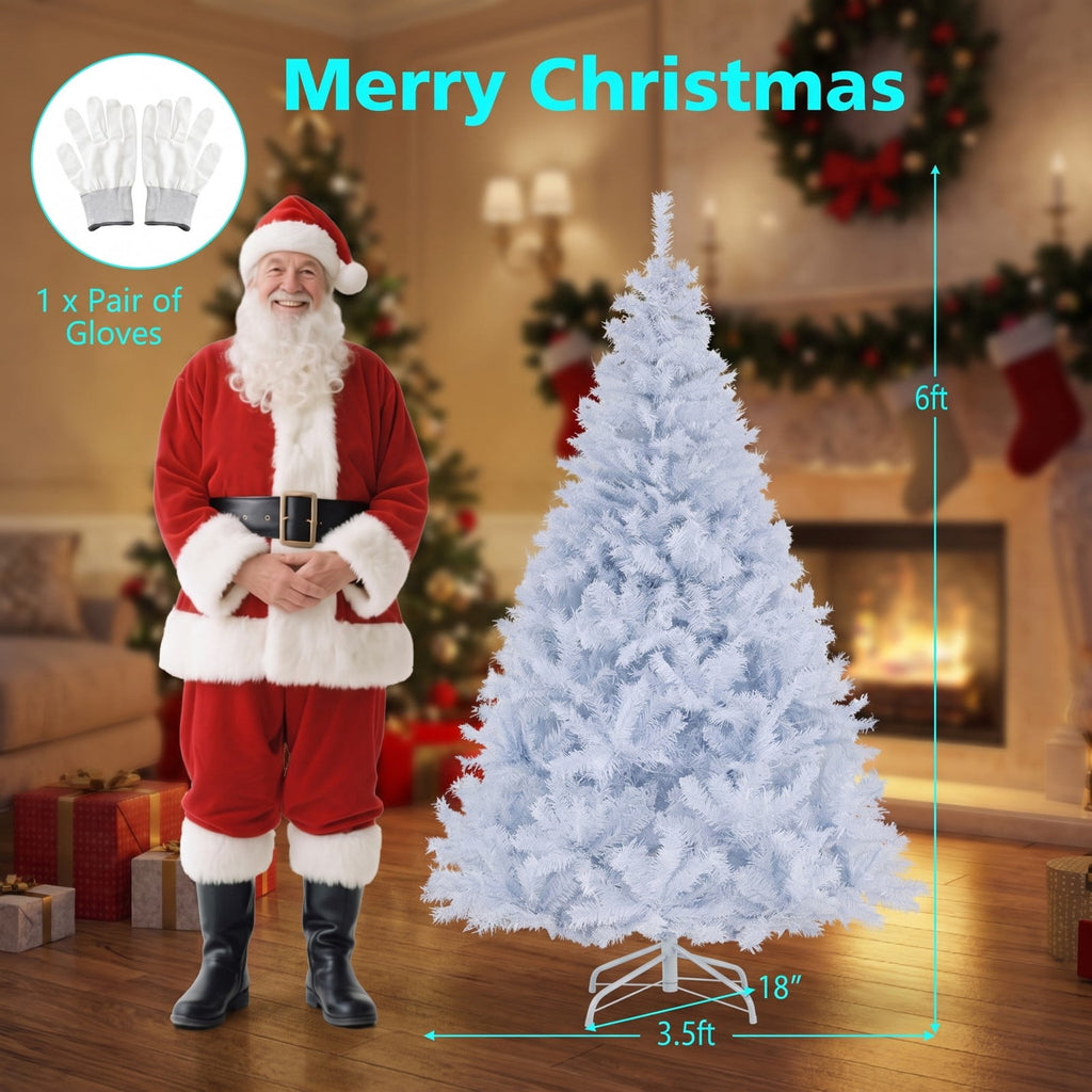 Airfind 6 Feet Artificial Christmas Tree Hinged Pre-Lit Xmas Tree with 11 Lighting Modes, White, Diameter of Stand 18 Inch /22 Inch