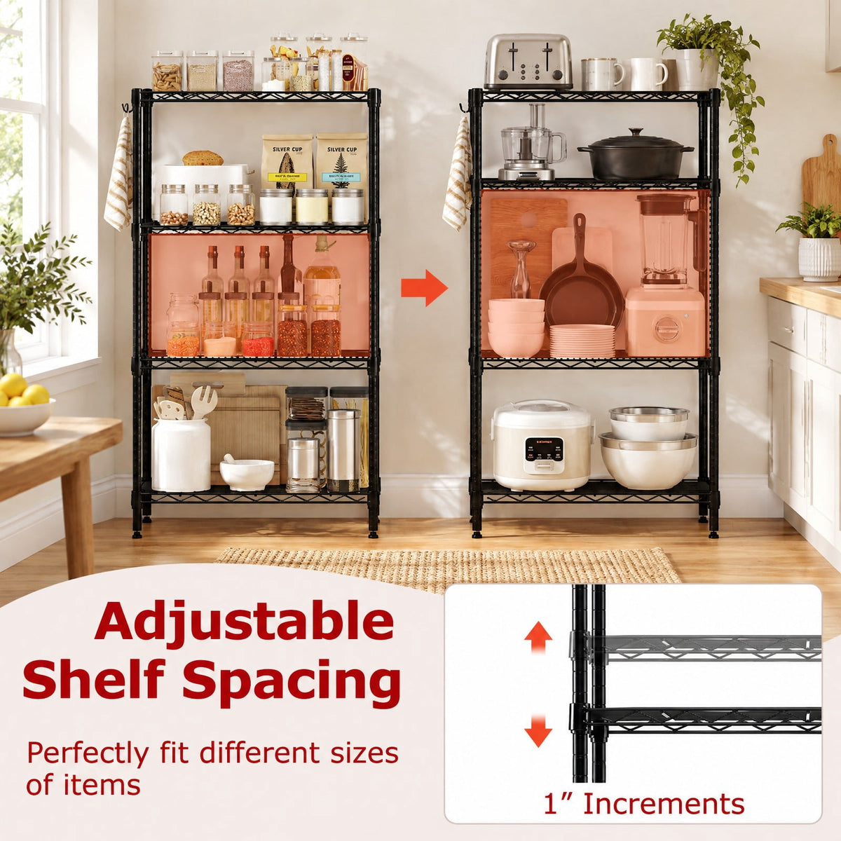 Airfind 4-Tier Metal Storage Shelving Unit with V-Shaped Wire Rack and 600 LBS Capacity, 600 lbs Capacity, Metal Frame, Black