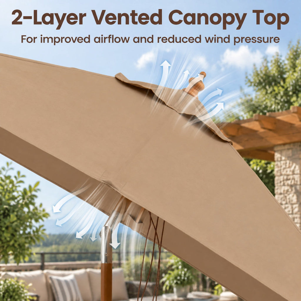 Airfind 7 Feet Outdoor Rectangular Patio Umbrella with 3 Adjustable Heights, Fabric Hardwood Bamboo Frame, 7 x 5.5 x 7.7 ft Umbrella Footprint