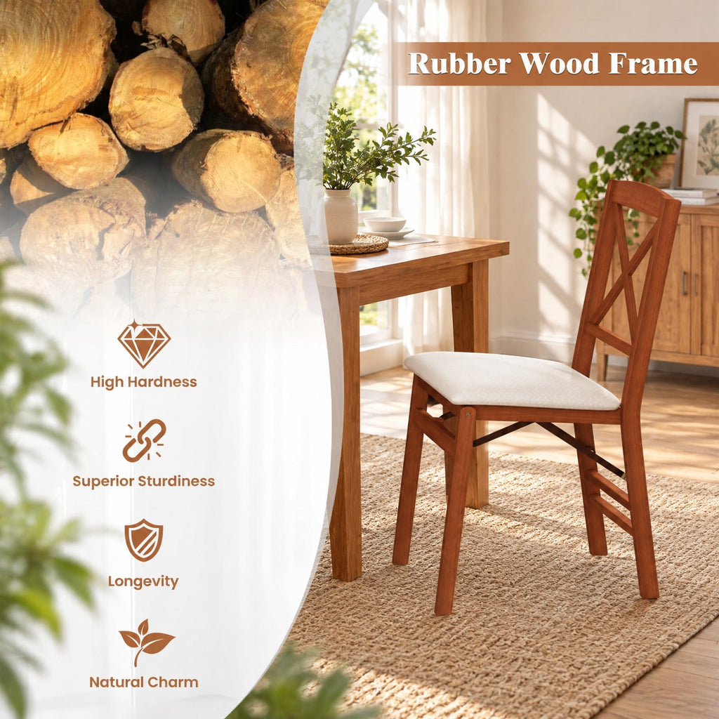 Airfind Folding Dining Chairs Set of 2 with Padded Seat and Rubber Wood Frame, 400 lbs Capacity, Rubber Wood Frame, 22in x 17in x 34.5in Footprint