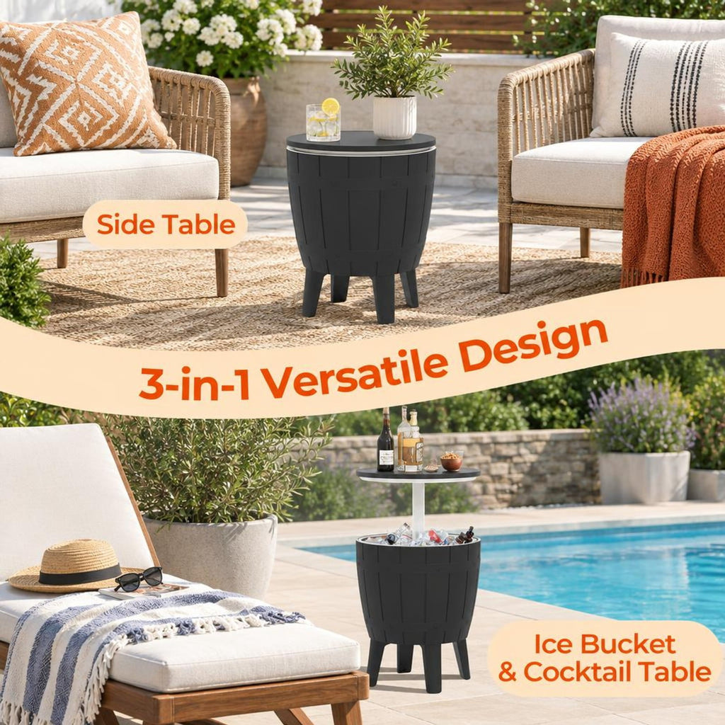 Airfind 10 Gallon Cooler Bar Table Outdoor Coffee Table Ice Bucket with Telescopic Tabletop for Beer and Wine, 110 lbs Bucket Capacity, Black