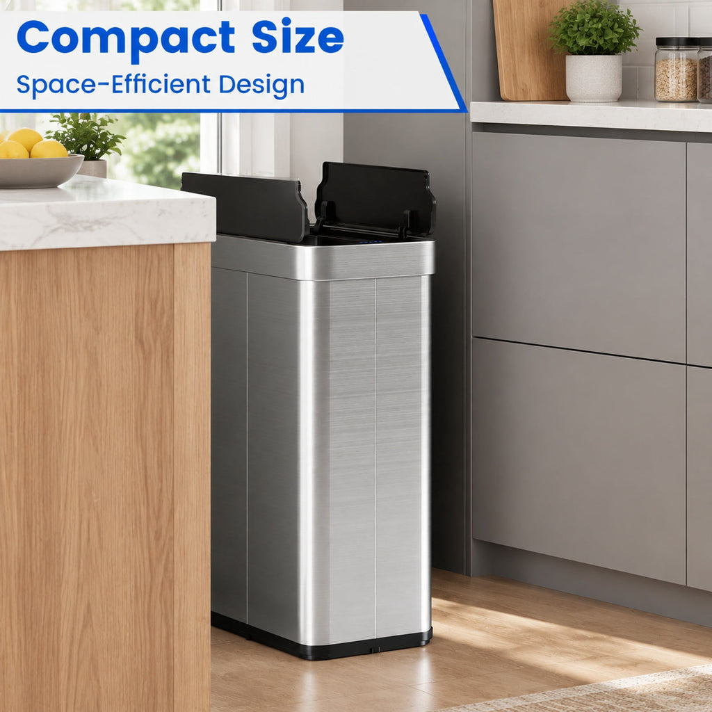 Airfind 16 Gallon Trash Can with Wing Lids for Bedroom Bathroom Kitchen, Stainless Steel ABS Frame, Silver