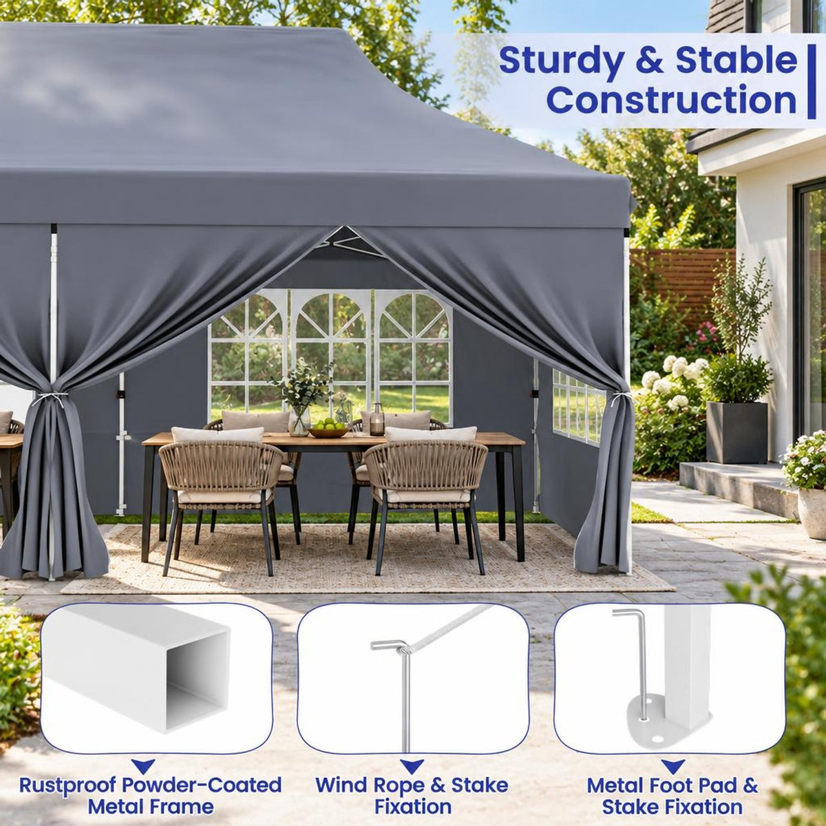 Airfind 10 x 20 FT Pop up Canopy with 6 Sidewalls and Windows and Carrying Bag for Party Wedding Picnic, Grey