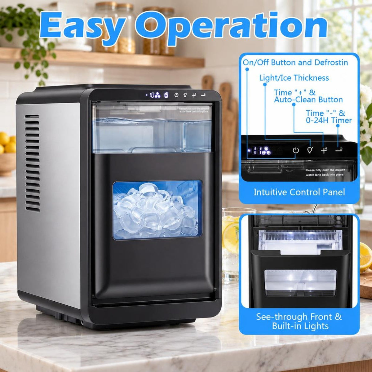 Airfind Crescent Ice Maker Countertop 26 lbs/24h Ice Machine featuring 16 Crescent Cubes, Stainless Steel ABS PP Frame, Black