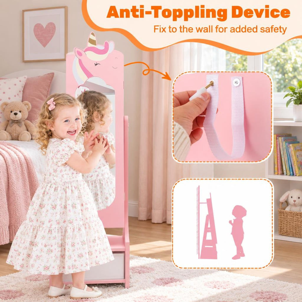 Airfind Kids Jewelry Armoire Cabinet with Storage and 2 Tilt Angles, MDF Frame, 12.5 x 12 x 45.5 Footprint, Pink