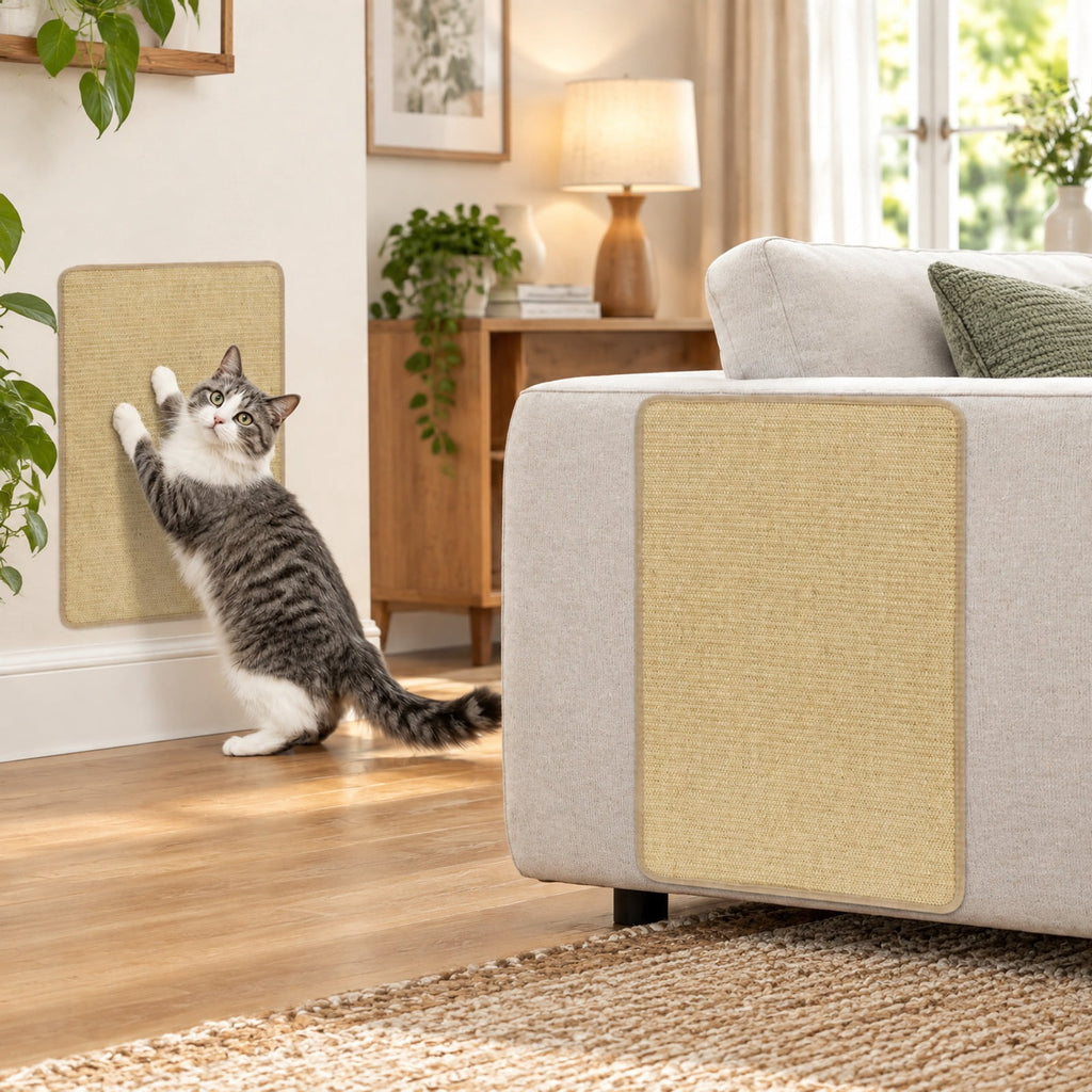 Airfind Cat Scratching Mats Set of 6 with Natural Sisal Surface, Self-Adhesive Tape and Anti-Slip Latex Backing, 16 x 12 Inches, Natural