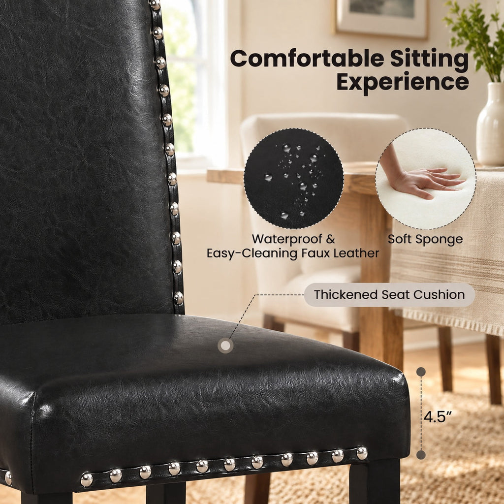 Airfind Set of 2 Dining Chairs with Solid Rubber and Wood Legs, Chair 400 lbs Capacity, Rubber Wood Bent Wood PVC Leather Sponge MDF Frame, Wood
