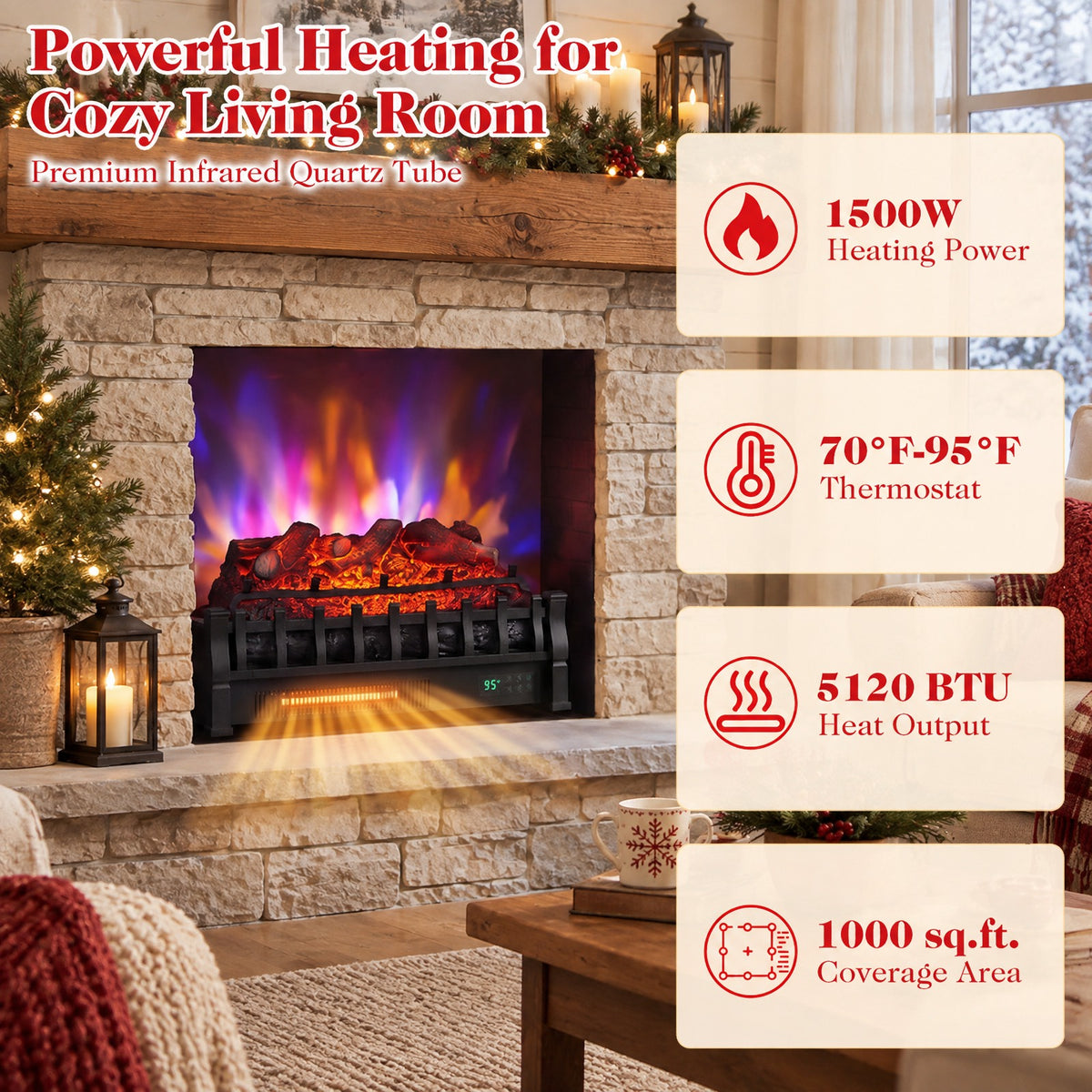 Airfind 23 Inch Wifi Fireplace Insert Lemonwood Set featuring App and Remote, Metal Resin Frame, 23 Inch x 8.9 Inch x 12.6 Inch Cord Length 5.8 Ft Footprint, Black
