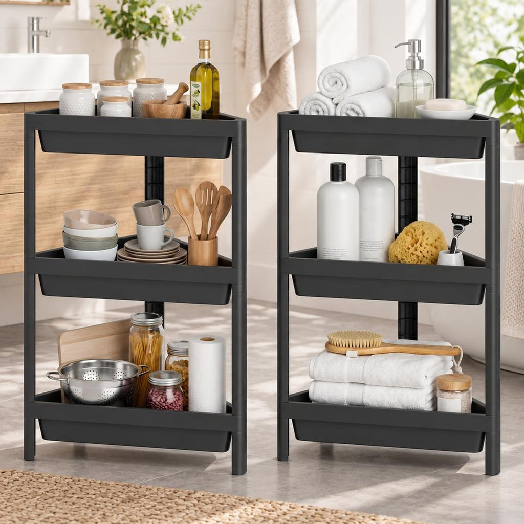Airfind 3-Tier Corner Shower Caddy 2-Pack with Detachable Design, 18 lbs Capacity, PP Frame, 10 x 17.5 x 26.5 Total Footprint, Black
