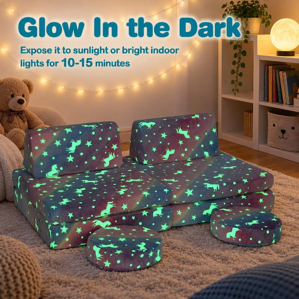 Airfind Play Couch Set, Modular Youth, Glow in the Dark with Portable Handles, Flannel Fabric Sponge Frame, for 3+ Years Old, Natural