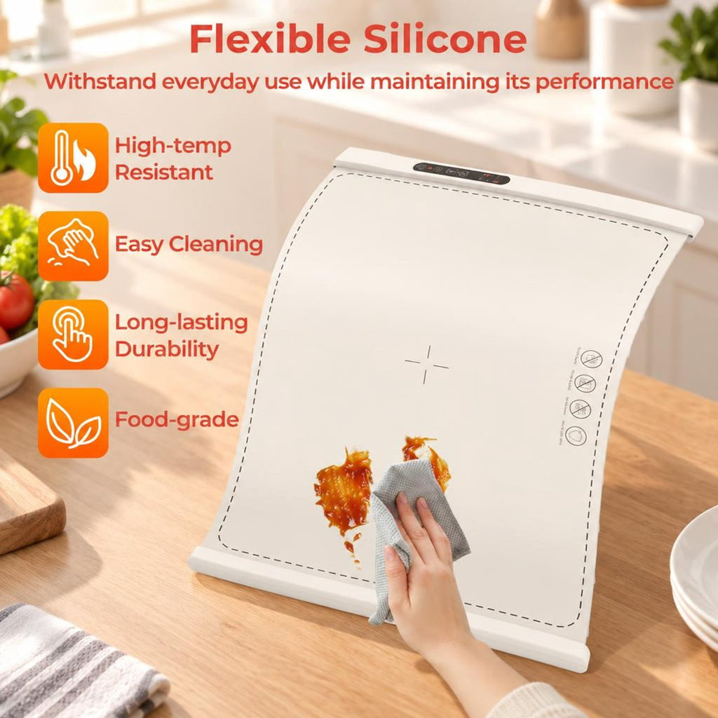 Airfind Food Warming Mat Rollable and Portable Electric Warming Tray with Fasting Heating, Silicone ABS Unfolding Frame, Beige