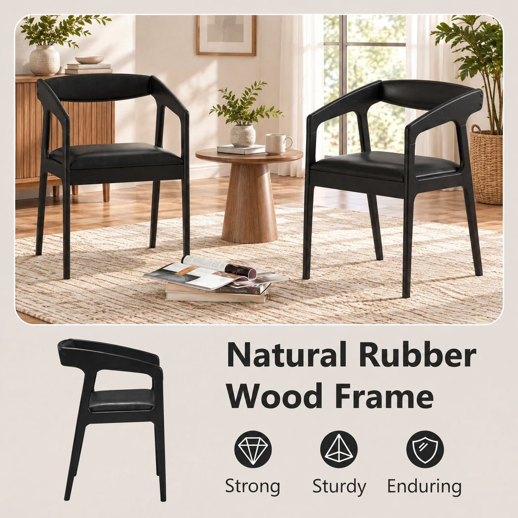 Airfind Upholstered Armchairs Set of 2 with Cozy Backrest and Padded Seat Cushion, 265 Lbs Capacity, Rubber Wood PU Leather Sponge, Black