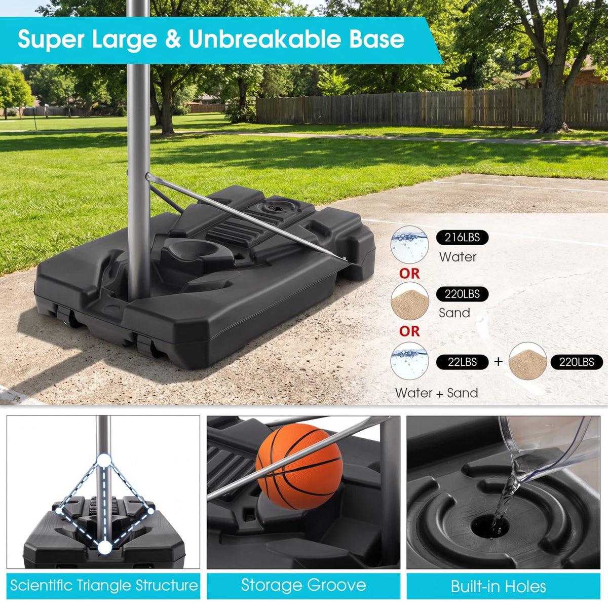 Airfind Portable Basketball Hoop with 5.4 to 6.6 Foot Adjustable Height 50 Inch Shatterproof Backboard and Fillable Base for Backyard Poolside, Black