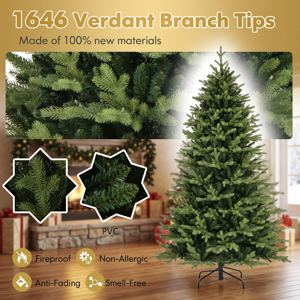 Airfind 7 Feet Artificial Xmas Tree Hinged with 11 Lighting Modes and Remote Control-7 ft, Green, Diameter of Stand 18/20/22