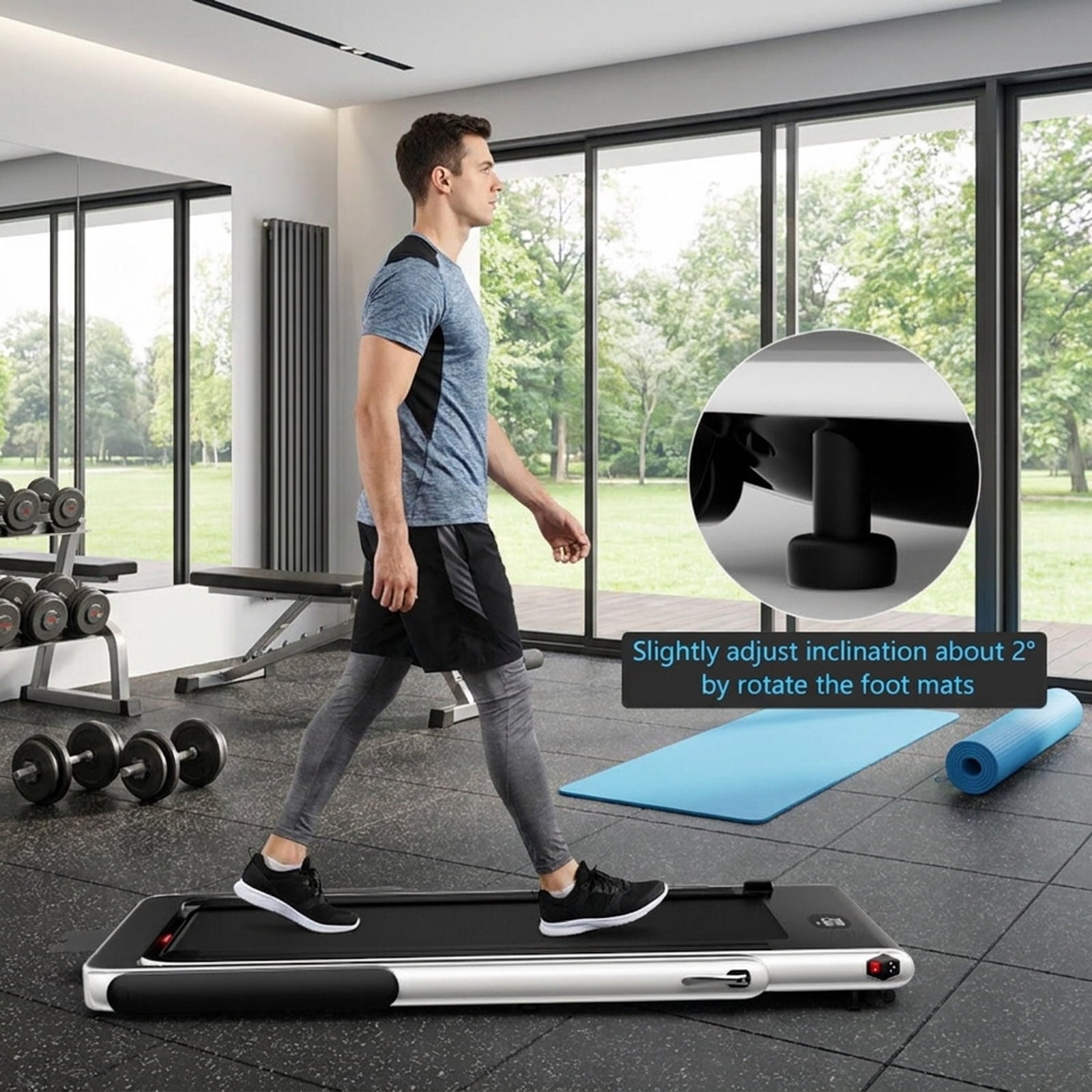 Airfind 2.25HP 2-in-1 Walk-to-Run Folding Treadmill with APP Sync Audio Console, Silver