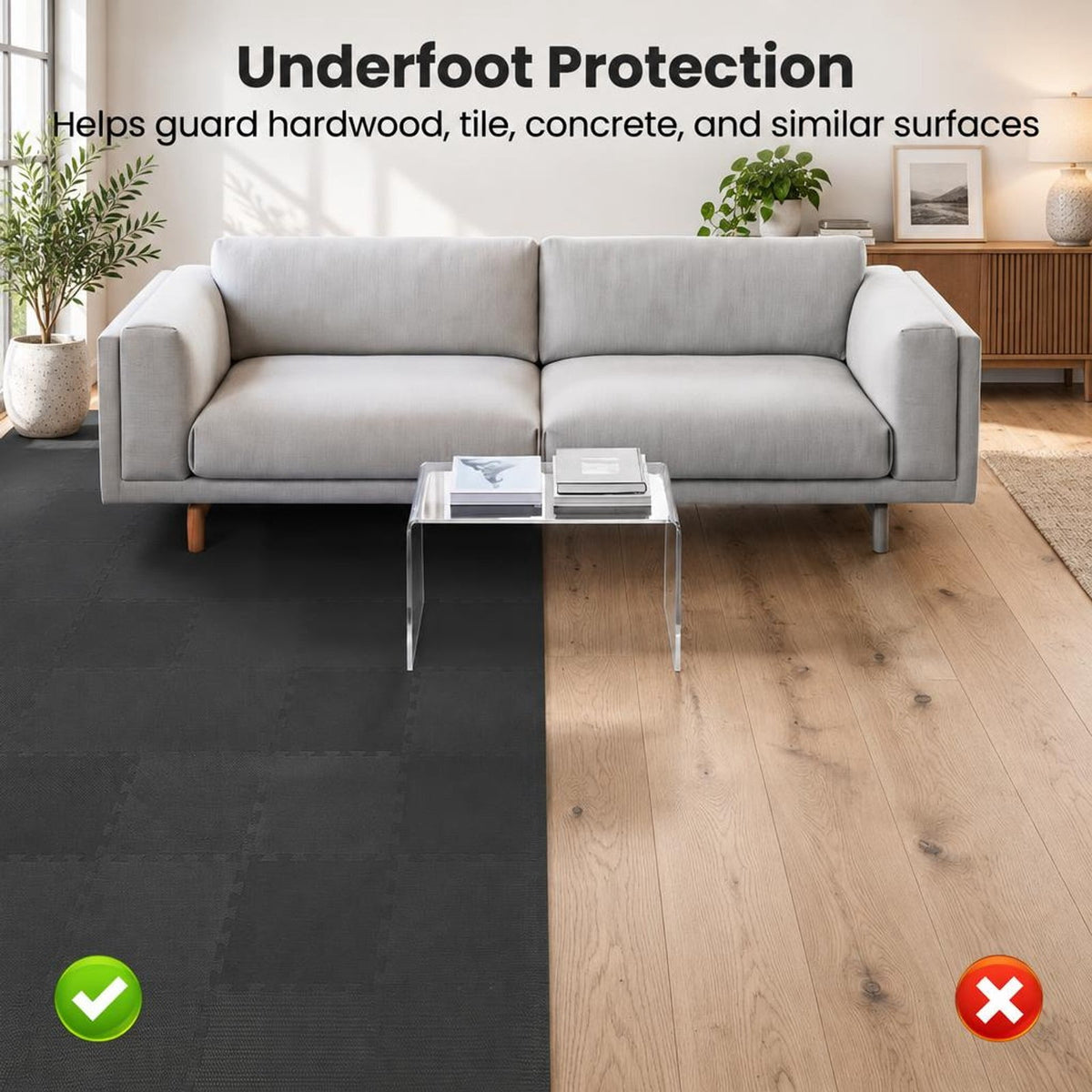Airfind 18 Pack Interlocking EVA Foam Floor Tiles with Boarders, EVA Foam Frame, 72 Inch x 37 Inch x 0.4 Inch Footprint, Black