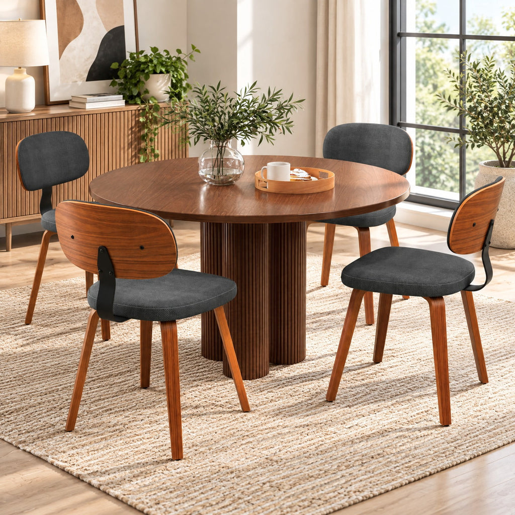 Airfind Chenille Fabric Upholstered Wooden Kitchen Chairs Set of 4, Chenille Sponge Bentwood Metal Frame, 330 lbs Capacity, Dark Gray