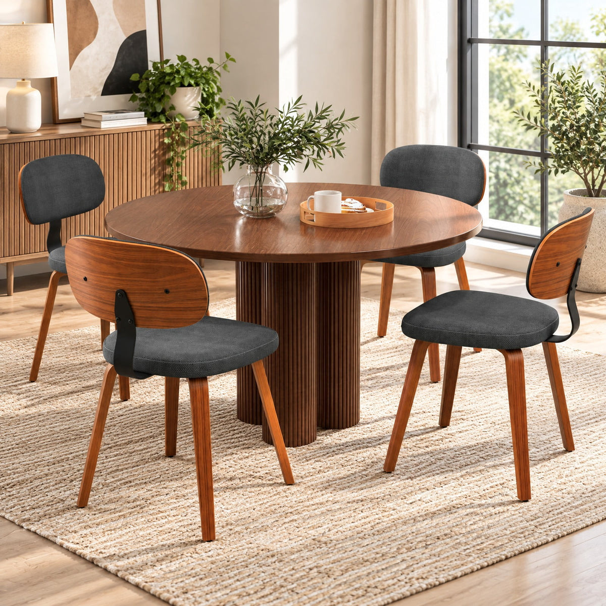 Airfind Chenille Fabric Upholstered Wooden Kitchen Chairs Set of 4, Chenille Sponge Bentwood Metal Frame, 330 lbs Capacity, Dark Gray