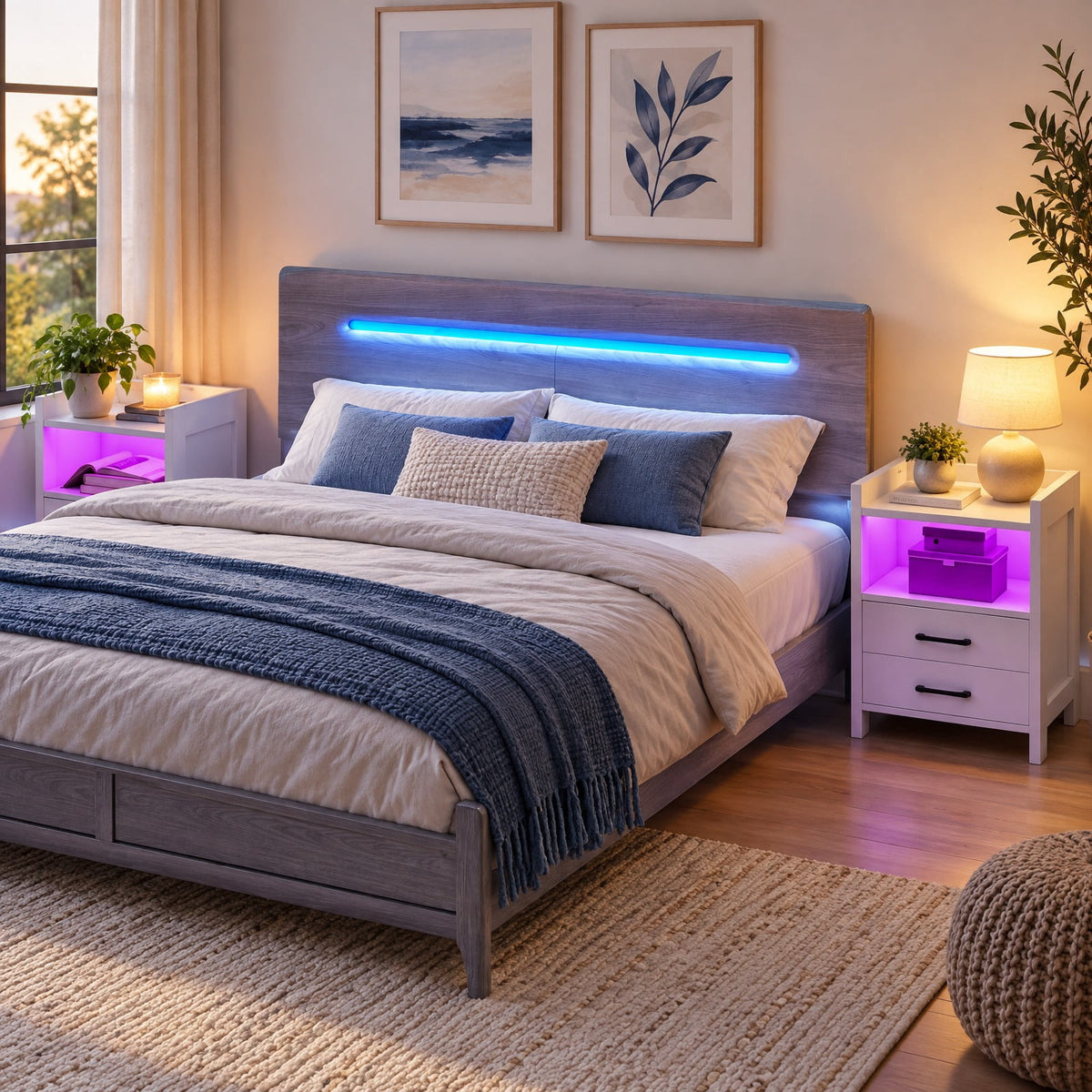 Airfind 23.5 Inches Nightstand with Charging Station and Open Storage Shelf, 15 lbs Capacity, Engineered Wood MDF Frame, 18 x 14 x 23.5 Footprint