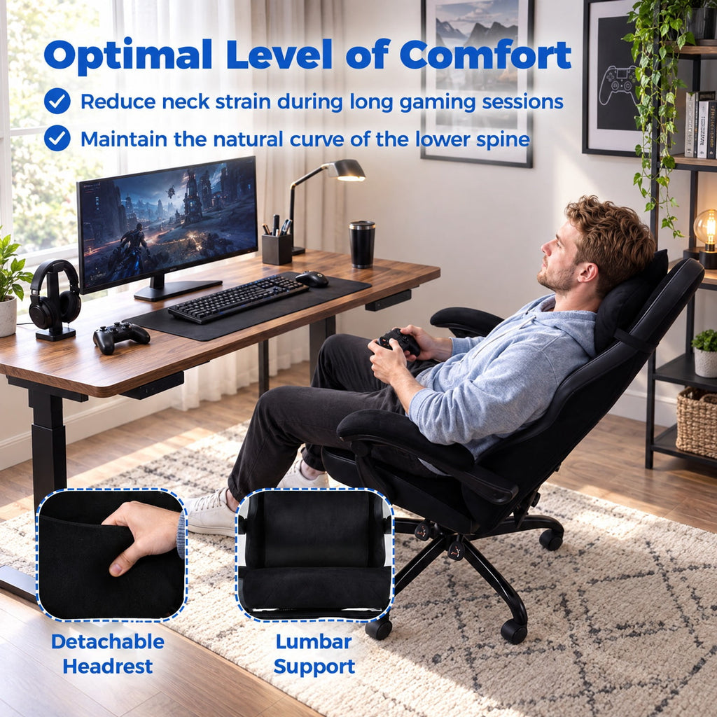 Airfind Gaming Chair Height Adjustable Computer Chair with Headrest Lumbar Support Linkage Armrests, 330 lbs Capacity, Black