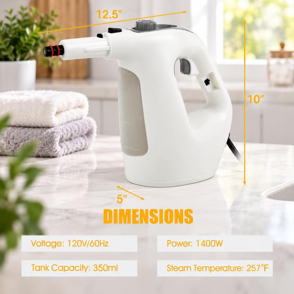 Airfind 1400W Handheld Steam Cleaner with 14-Piece Accessory Kit and Child Lock, PP Frame, 13 x 5 x 9.5 Footprint, Gray