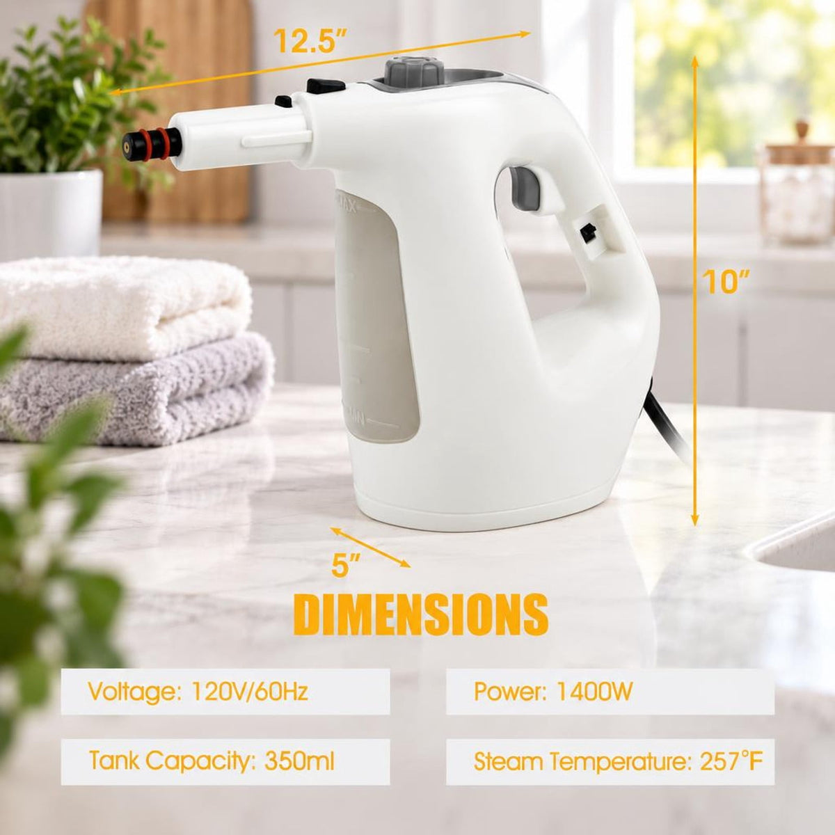 Airfind 1400W Handheld Steam Cleaner with 14-Piece Accessory Kit and Child Lock, PP Frame, 13 x 5 x 9.5 Footprint, Gray