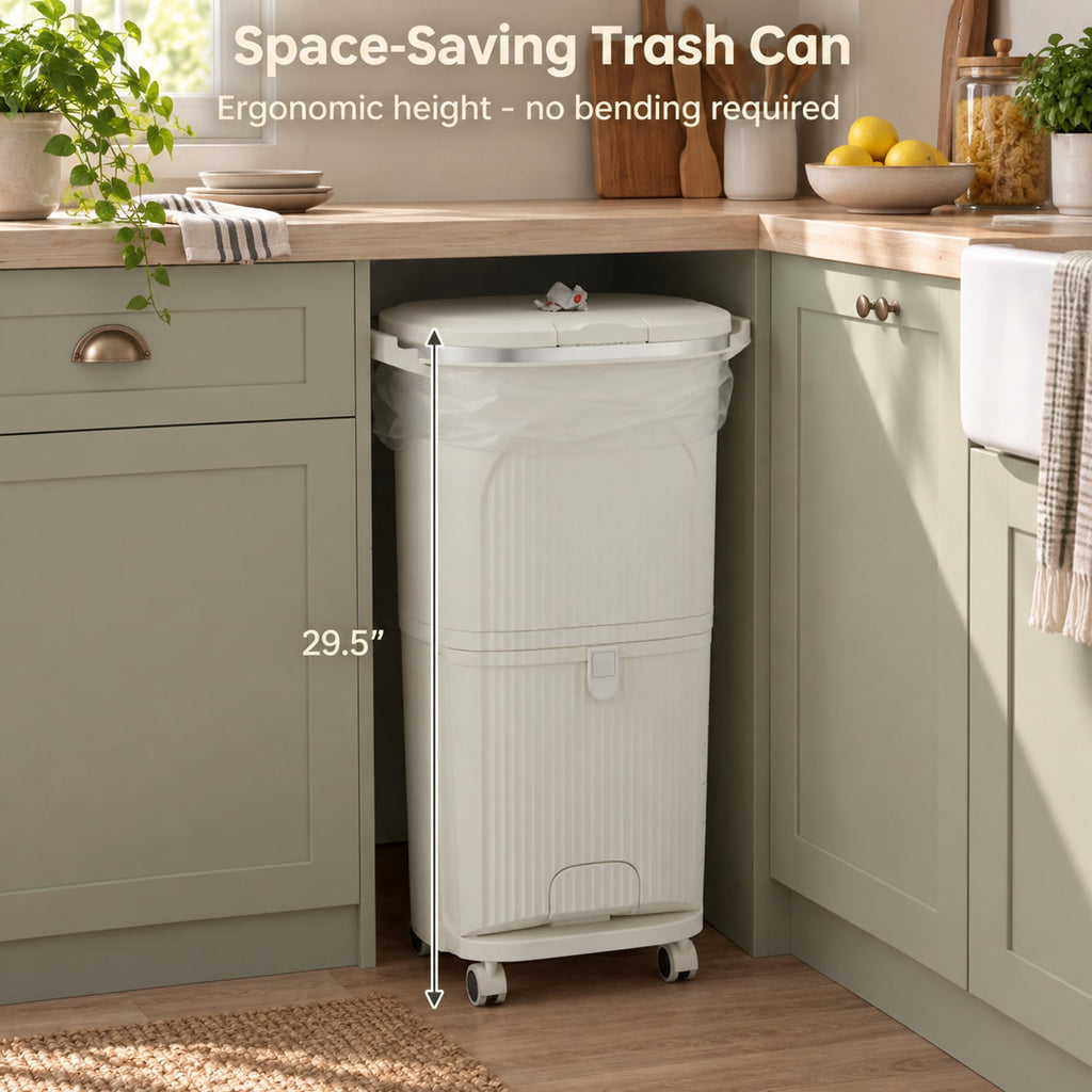 Airfind 10 Gallon Kitchen Trash Can Double-Layer with Lid and 2 Removable Buckets, PP Frame, 17 x 11.5 x 29.5 Overall Height (Open) 40 Footprint