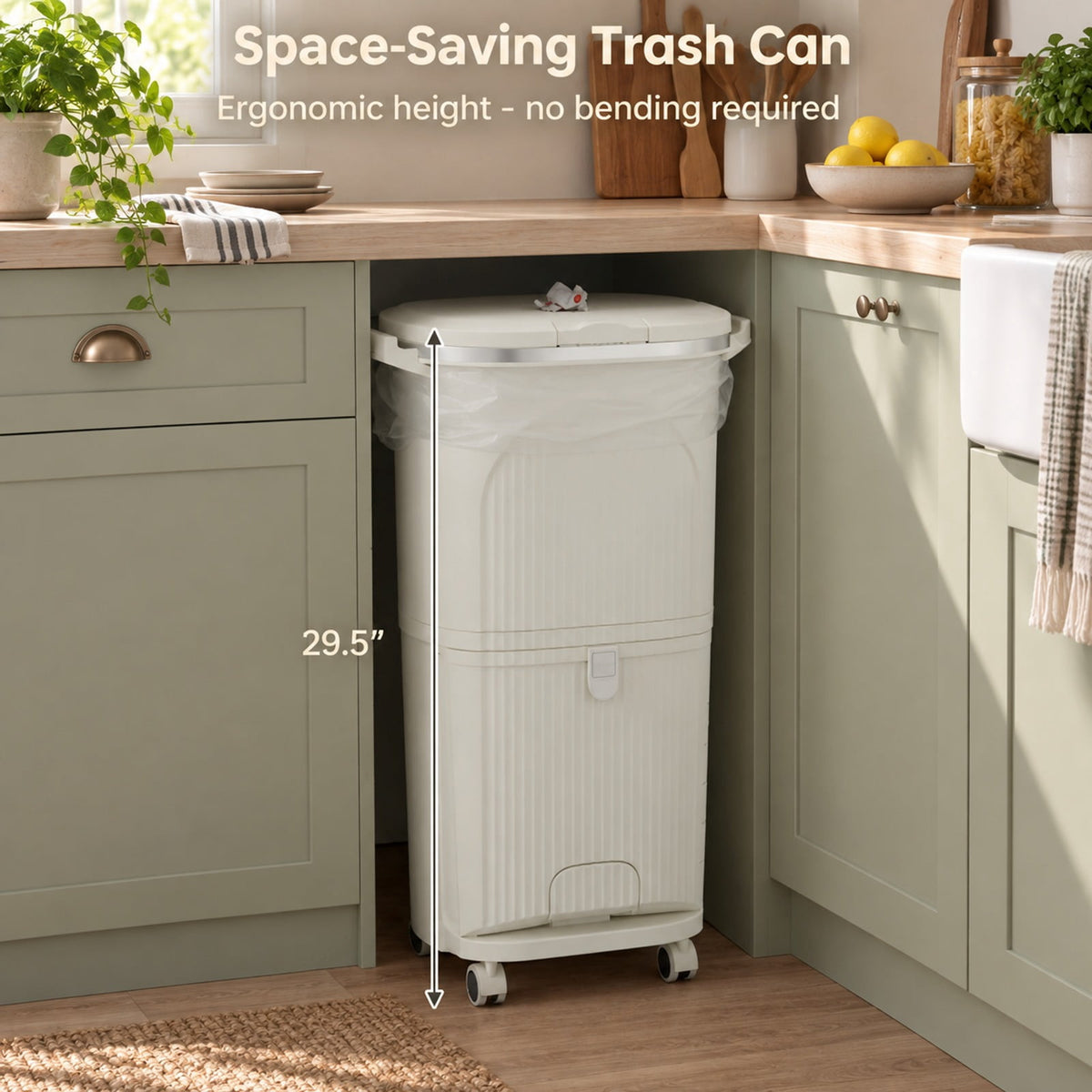 Airfind 10 Gallon Kitchen Trash Can Double-Layer with Lid and 2 Removable Buckets, PP Frame, 17 x 11.5 x 29.5 Overall Height (Open) 40 Footprint