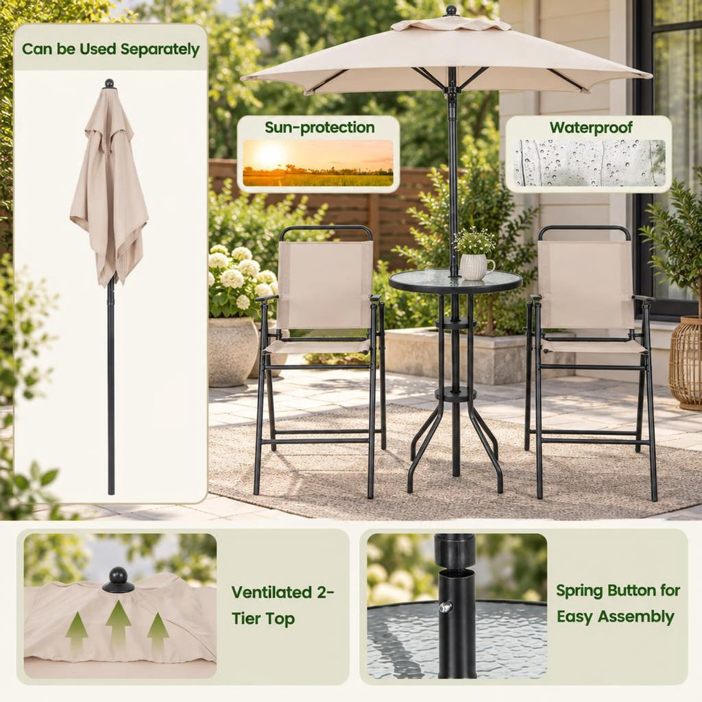 Airfind 4 Pieces Outdoor Bar Set with Umbrella, 110 lbs Capacity, Fabric Metal Tempered Glass Polyester Frame, 24 x 24 x 36 Footprint, Beige