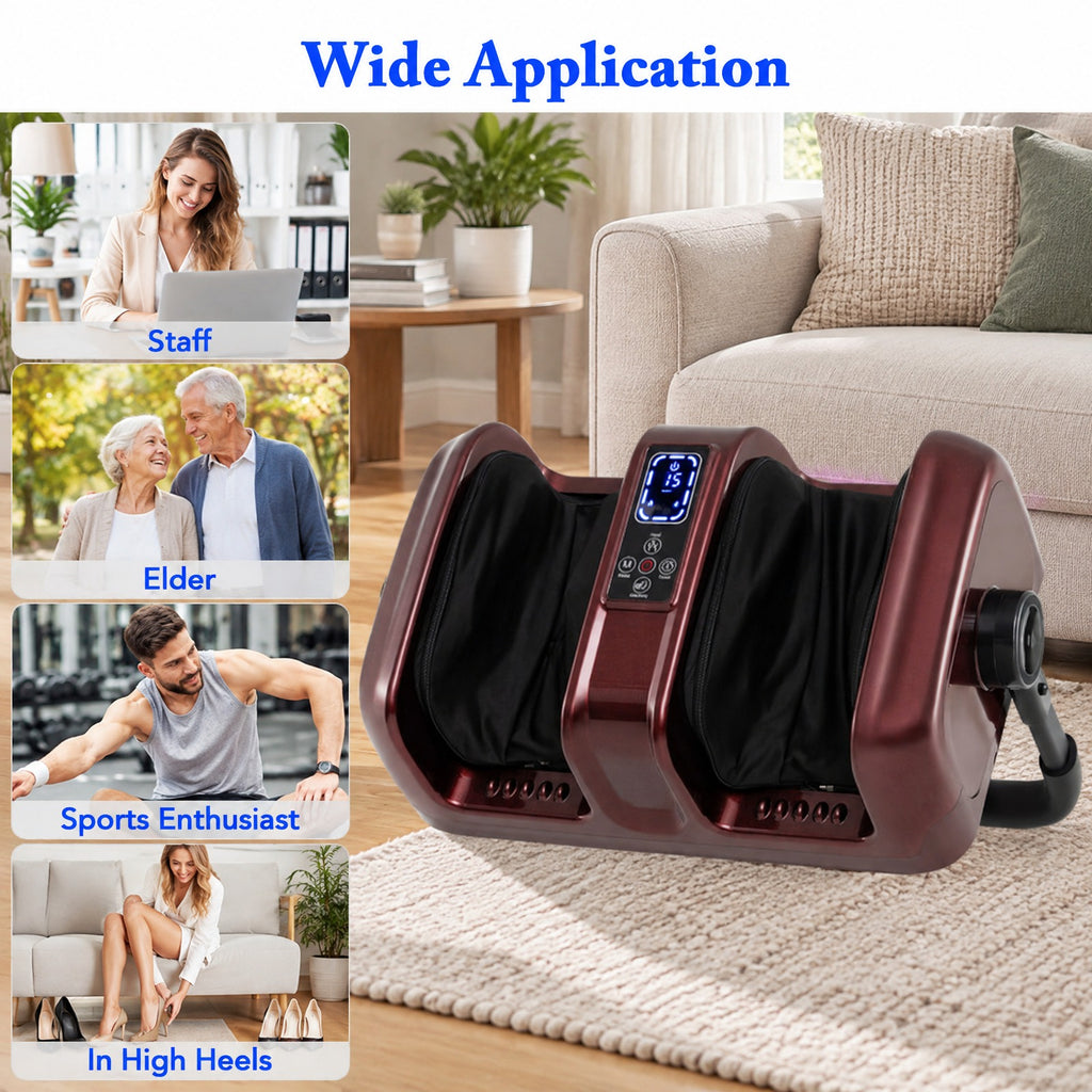 Airfind Foot and Calf Massager with Heat Shiatsu Deep Kneading Rolling Smart Electric Leg Massager, ABS Frame, 20 x 12.5 x 8.5 Footprint, Red