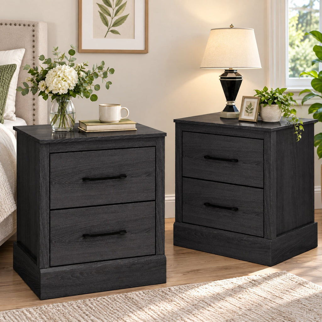 Airfind Wood Compact Floor Nightstand with Storage Drawers, 66 lbs Capacity, Engineered Wood Zinc Alloy Frame, 18.5 x 16 x 21.5 Footprint