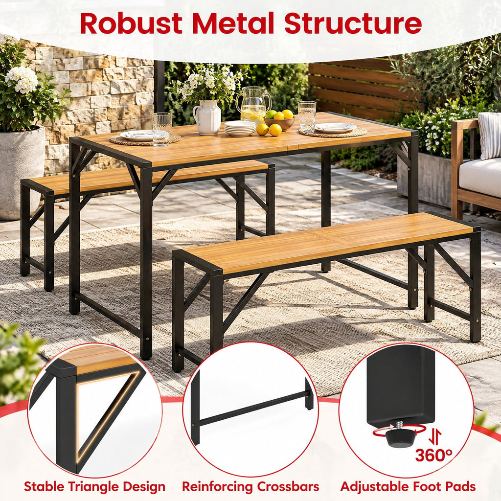Airfind Set of 2 Acacia Wood Outdoor Bench 47.5 Inch with Slatted Seat for Backyard, of Each Bench 800 lbs Capacity, 47.5 Inch x 12.5 Inch x 18 Inch Footprint, Wood