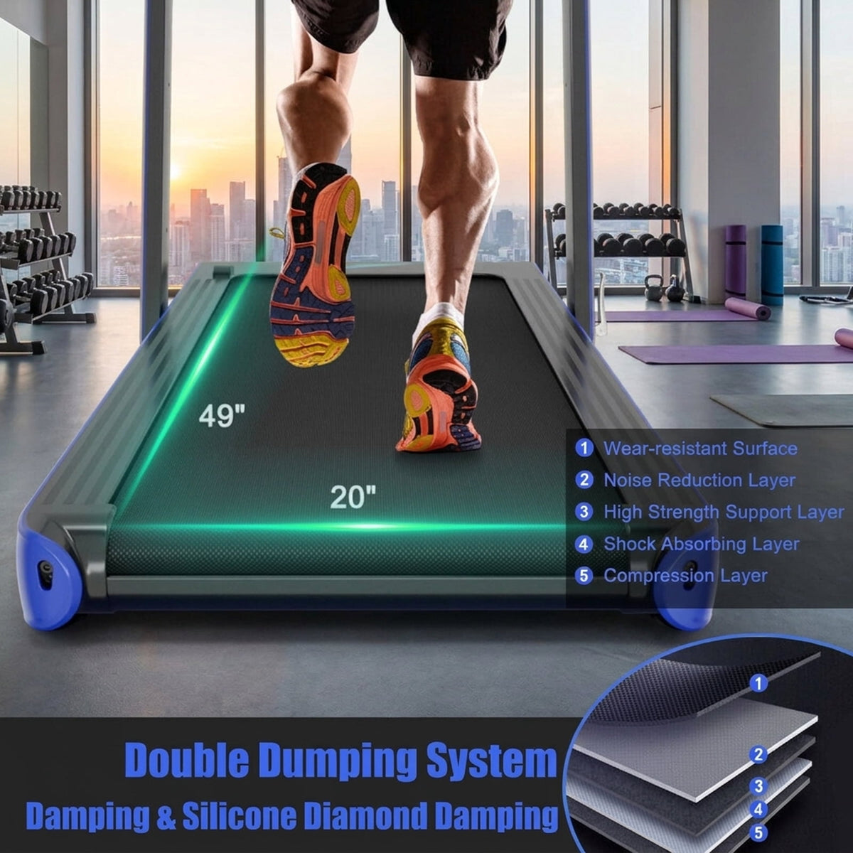 Airfind 4.75HP Walking Pad Treadmill for home with LED display and remote control plus 7-layer anti-slip belt for under desk walking, Navy