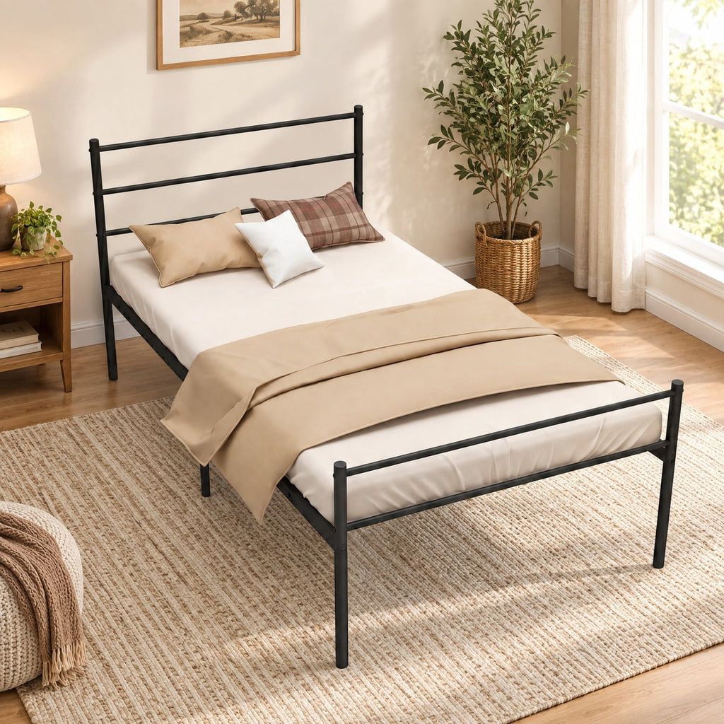 Airfind Twin Size Metal Bed Frame Platform with Headboard, 490 lbs Capacity, Steel Frame, 77.5 x 41 x 35.5 Footprint, Black