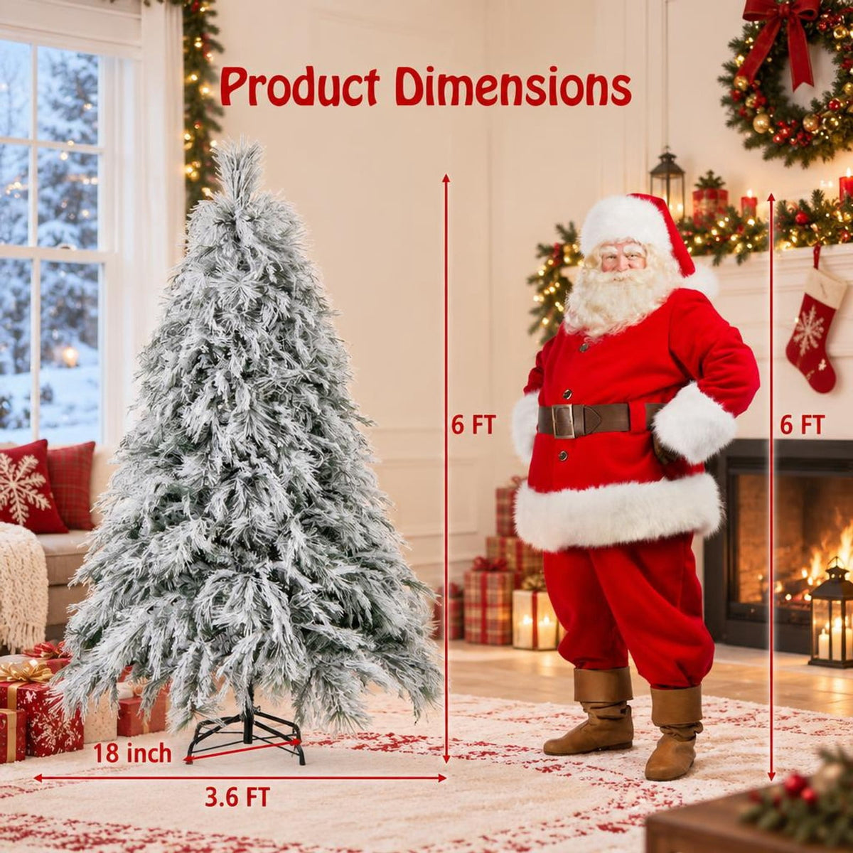 Airfind 6 Feet Pre-Lit Snow Flocked Christmas Tree with Warm White LED Lights-6 ft, White, Diameter of Stand 20/18/16 Inch
