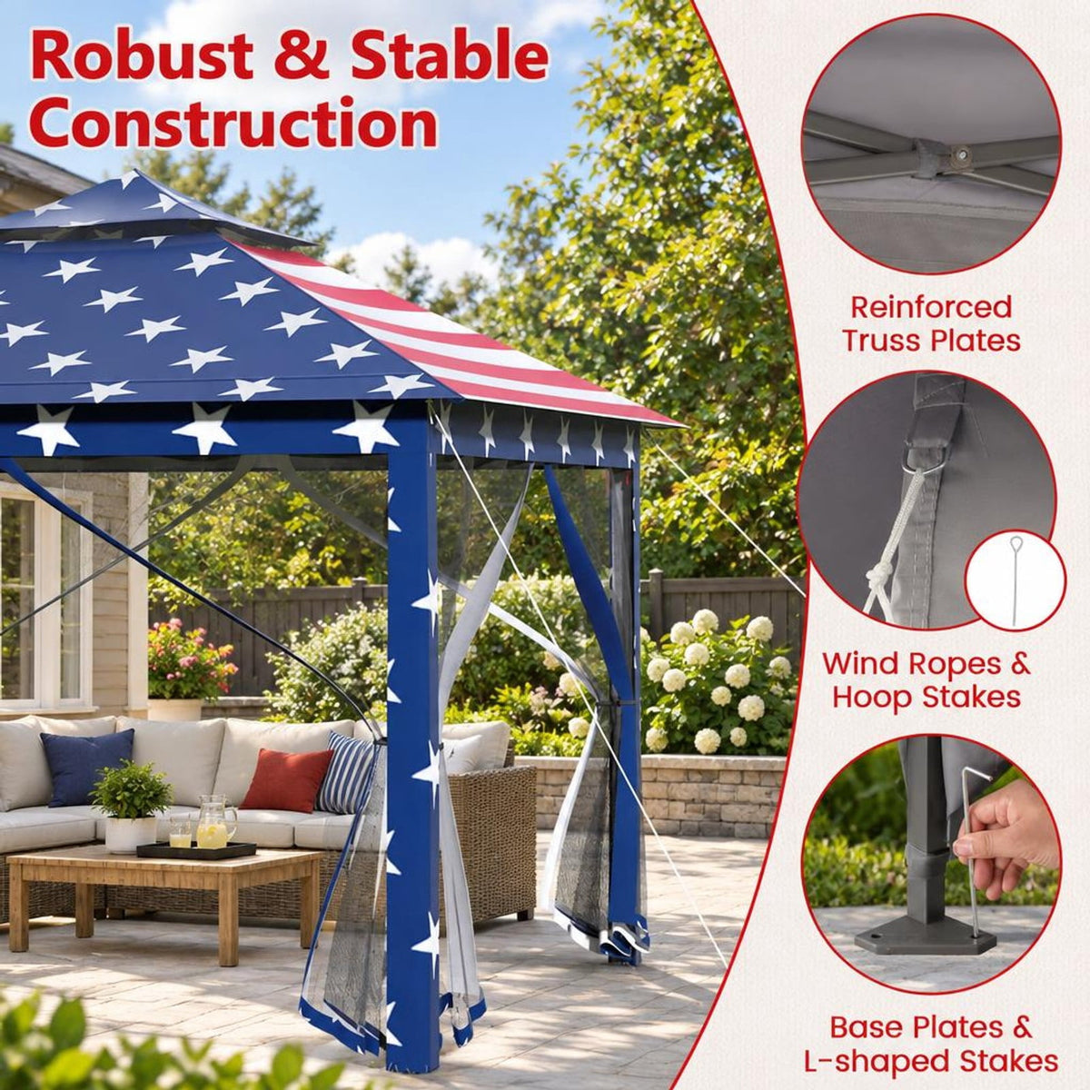 Airfind 11 x 11 Feet 2-Tier Pop-Up Gazebo Tent Portable Canopy Shelter Carry Bag Mesh, Polyester fabric steel pipe Frame, Blue