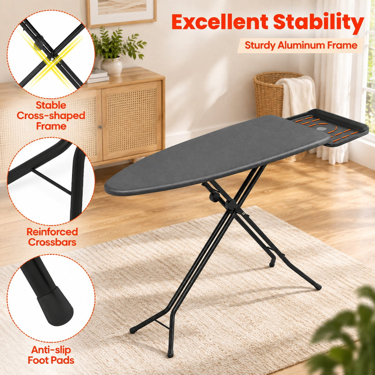 Airfind Foldable Full Size Ironing Board with Collapsible Iron Rest for Laundry Room, 45 lbs Capacity, Fabric Felt Steel Frame, Gray