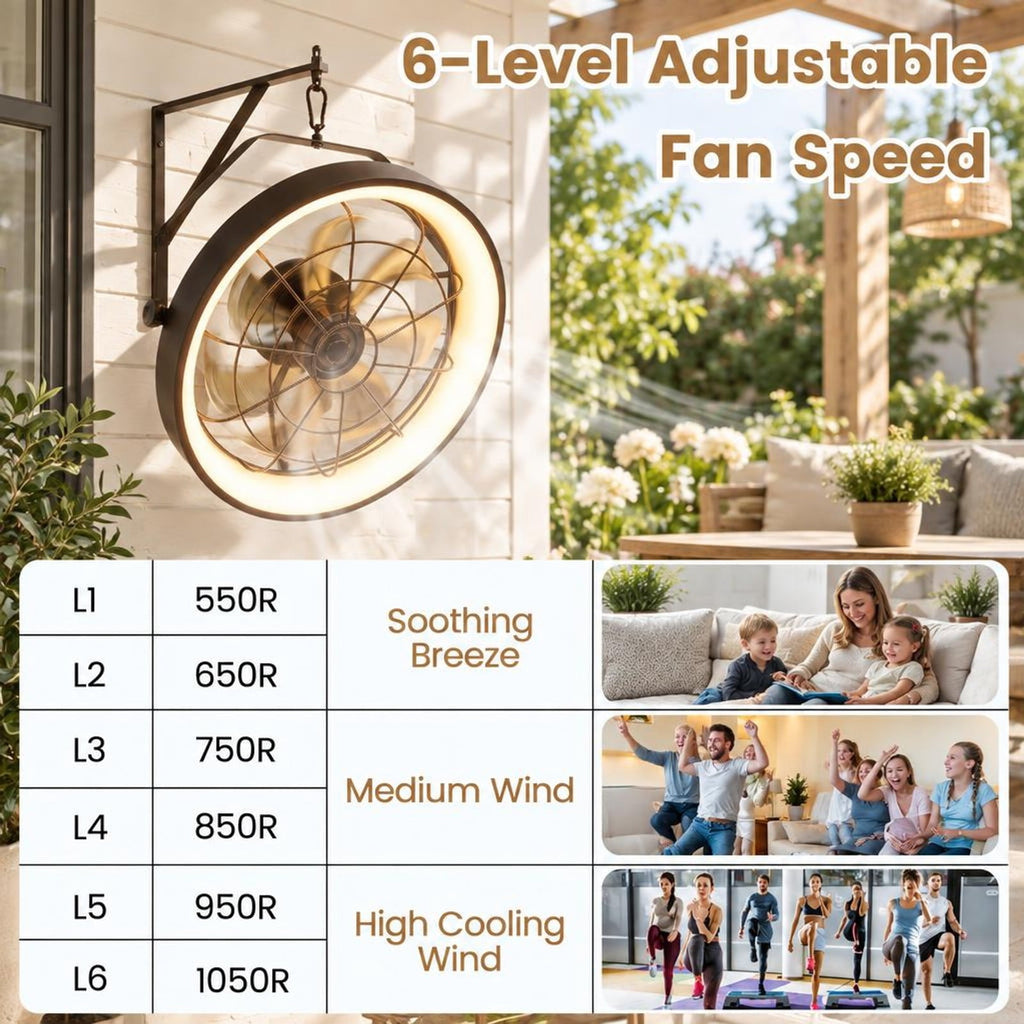 Airfind 20 Wall Mounted Fan with 3CCT Dimmable LED Light and Timer, ABS Frame, 20 x 5.5 Footprint, Black