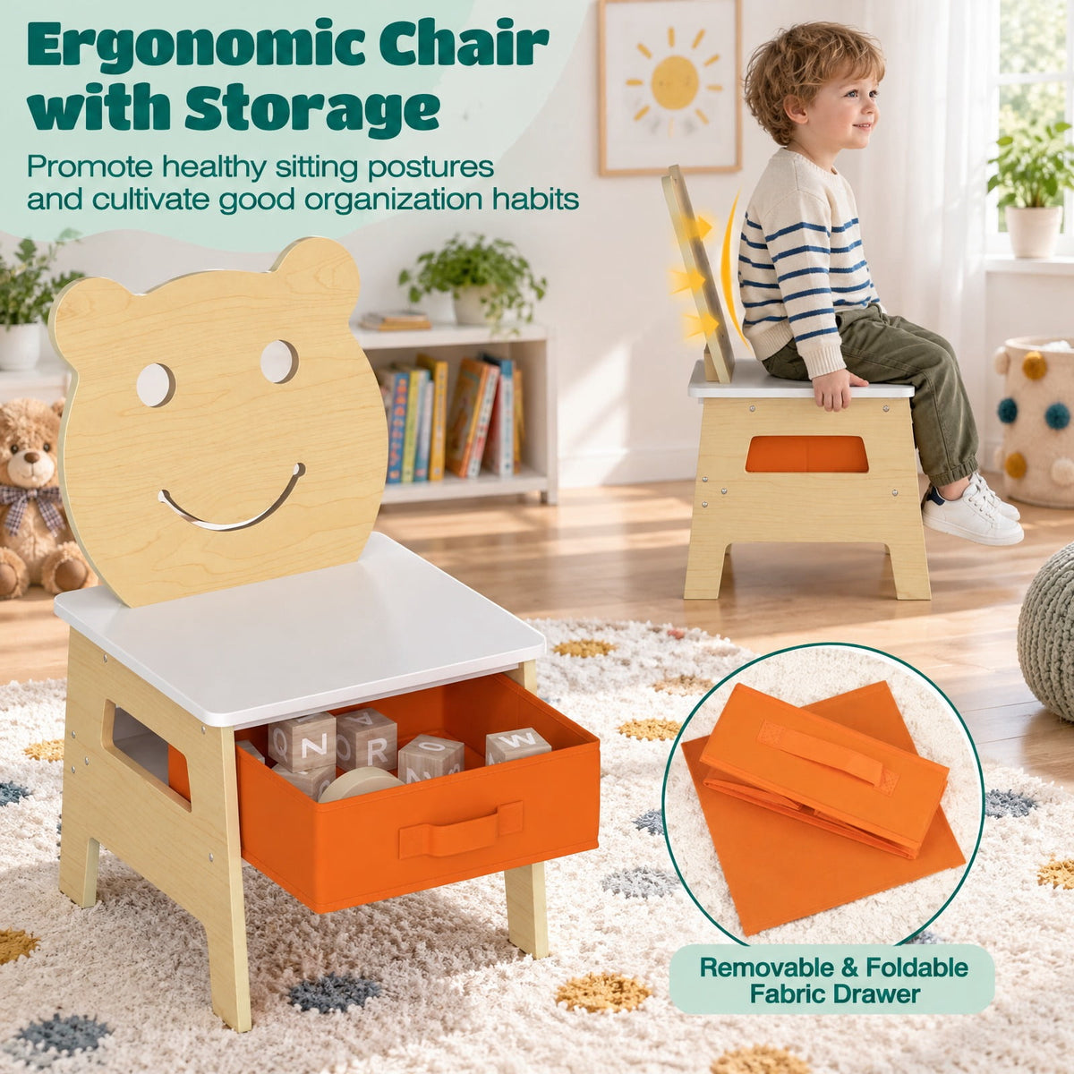 Airfind 3-in-1 Kids Art Table and Chair with Storage and Reversible Whiteboard Chalkboard for Ages 3-10 Years Old, 110 lbs Capacity, White