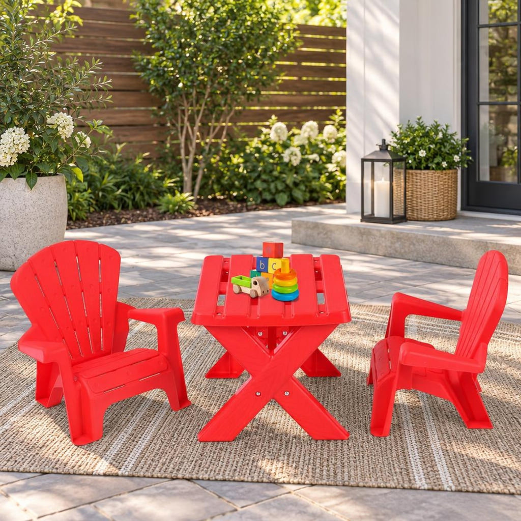 Airfind Plastic Youth Play Table, 3-Piece, Chair Set, 22 lbs Capacity, PP Frame, Durable construction lasts for years, Red