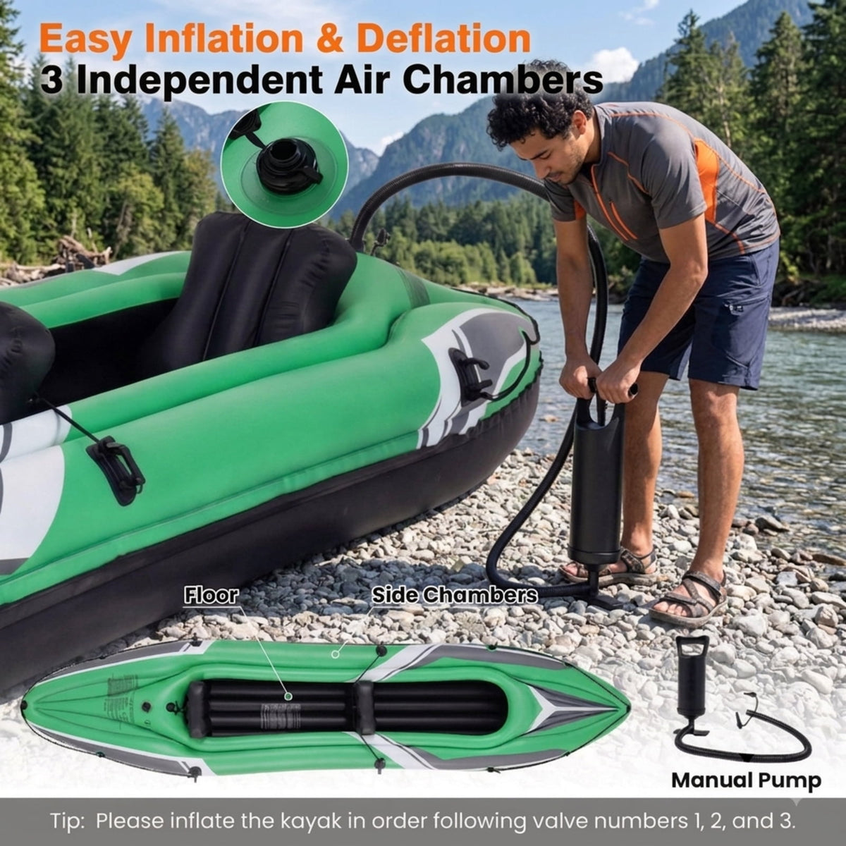 Airfind 11.5 Foot Inflatable Kayak 2 Person Tandem Boat with Aluminum Paddles for Adults Fishing Drifting and Touring on Calm Water, Green
