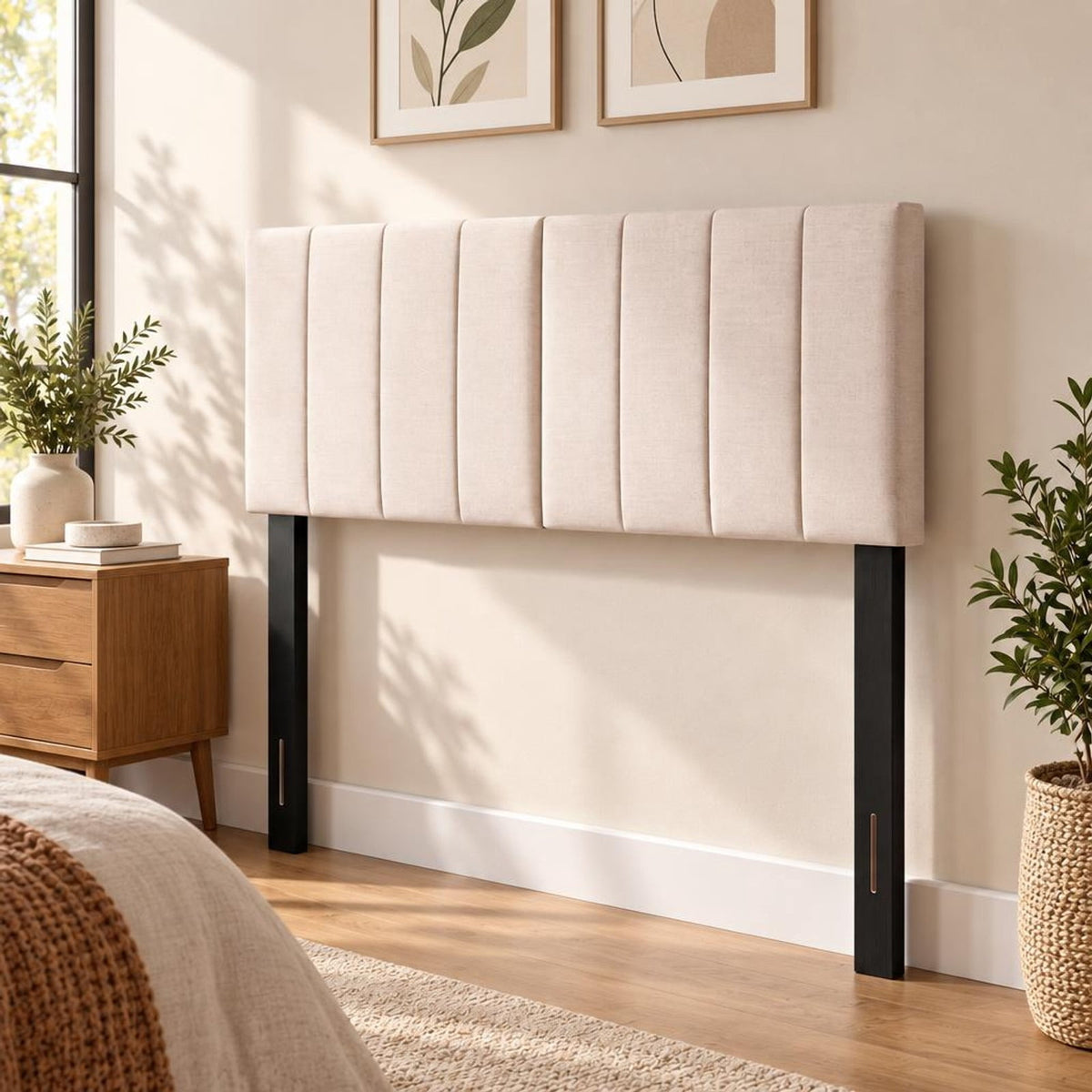 Airfind Linen Upholstered Headboard with Solid Wood Legs and Adjustable Width, Linen Fabric Sponge Rubber Wood MDF Frame, 64 x 3 x 45.5 Footprint